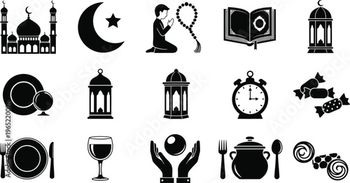 Ramadan kareem icons and symbols
