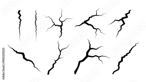 Collection of black crack patterns on white background