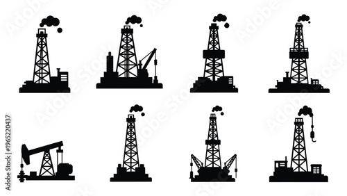 Collection of oil rig silhouettes