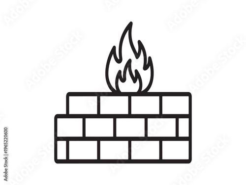 Fire on brick wall, burning brick wall, flame icon, fire symbol, vector graphics isolated on White Background