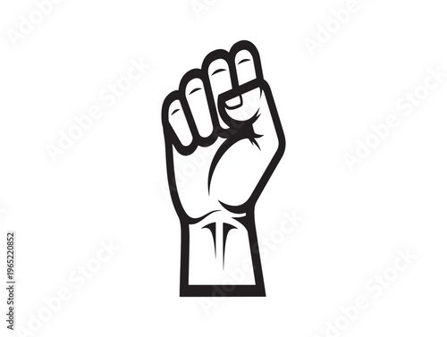 Fist, Raised Hand, Protest Symbol, Black and White Icon isolated on White Background