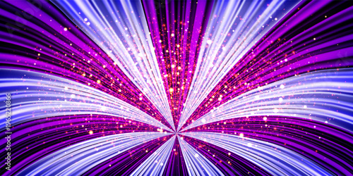 Purple and white bg with gold glitter decor tent with radial folds. Fabric ceiling in a circus style. Vector illustration with gradient mesh and overlay effects. Abstract background.