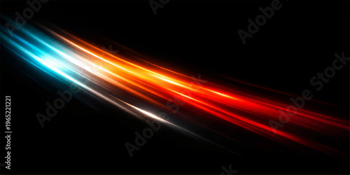 Bright abstract background with glowing red and yellow motion lines creating a fiery energy wave design over a dark space texture