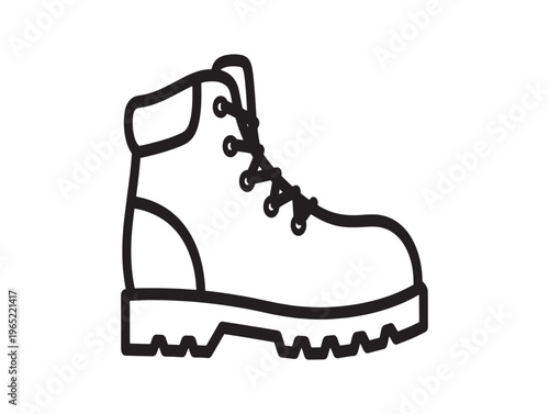 Vector hiking boot icon, black outline shoe illustration, outdoor footwear, trekking boot symbol