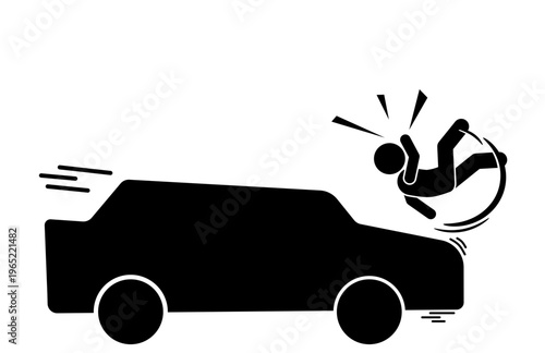Silhouette of a car hitting a pedestrian, road accident and safety concept