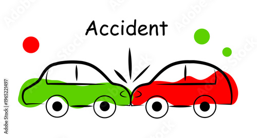 Car accident collision between red and green car, road safety concept