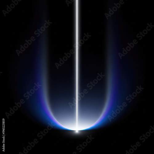 Ethereal white light beam piercing a massive, deep black emptiness. Conceptual artistic background design for technology or spiritual themes, energy, portal, white