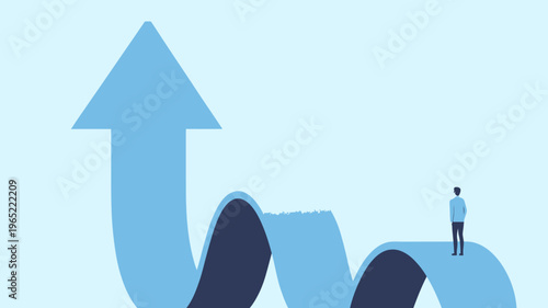 Charting the Course: A single individual gazes upon an upwardly spiraling arrow, symbolizing growth, progress, and ambition.