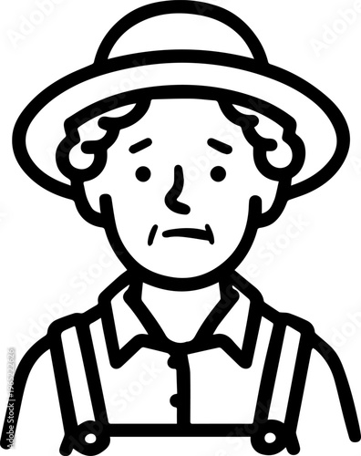 Hand Drawn Elderly Female Farmer Black and White Illustration in Minimal Solid Art Style Design