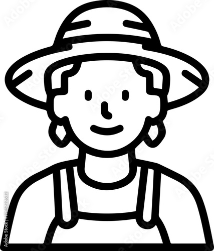 Hand Drawn Elderly Female Farmer Black and White Illustration in Minimal Solid Art Style Design