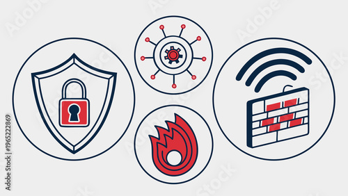 Security icons, protection symbols, cyber safety signs, network security