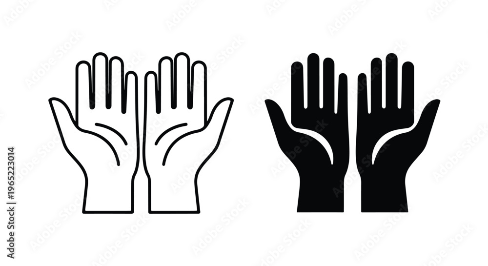 Obraz premium Human palms facing up vector icon set - Minimalist, flat icon, outline, glyph, linear, clipart, sticker - icon set