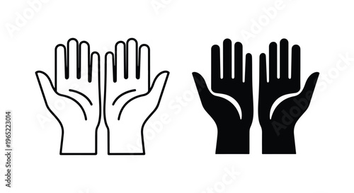 Human palms facing up vector icon set - Minimalist, flat icon, outline, glyph, linear, clipart, sticker - icon set