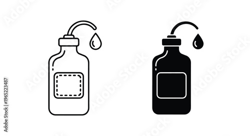Liquid bottle with droplet icon set - Solid vector icons - Clipart, sticker - icon set