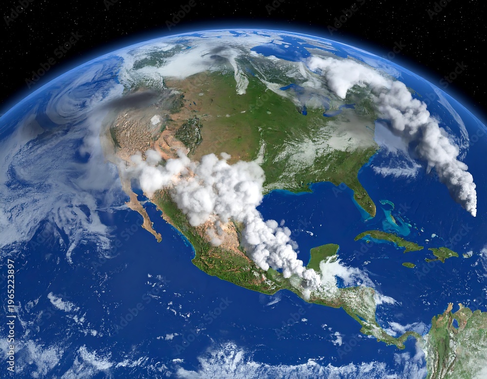 Fototapeta premium A stunning view of North America with clouds