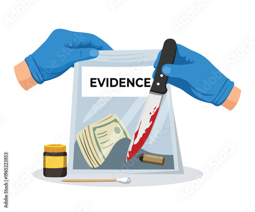 Forensic evidence bag with knife cash and bullet casing