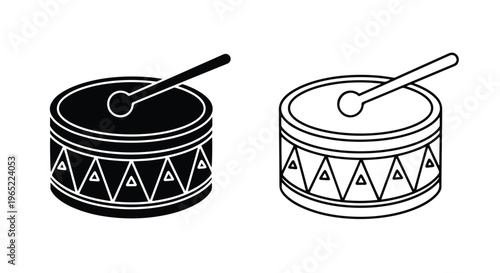 Musical drum instrument icon set vector - Editable line icons. Vector illustration - Glyph and solid icon set - Icon vector