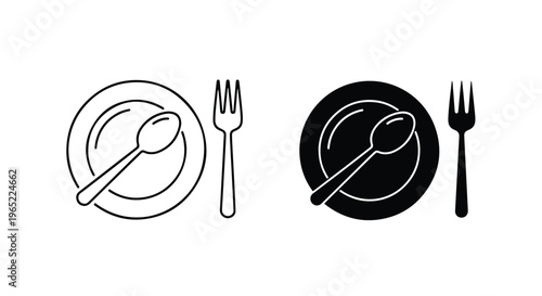 Minimalist cutlery plate spoon fork icon - Editable line icons. Vector illustration - Glyph and solid icon set - Icon vector