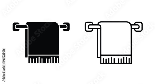 Towel hanging icon set for bathroom use - Solid vector icons - Clipart, sticker - icon set