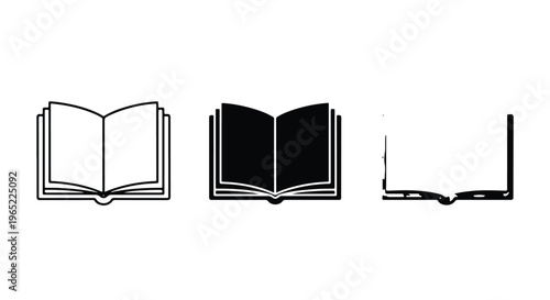 Open book icon set for education content - logo icons vector set. Blue, Black and white icons