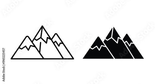 Mountain range peak nature icon set design - Editable line icons. Vector illustration - Glyph and solid icon set - Icon vector