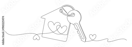Continuous line drawing of a house key with a house shaped key ring 2.eps