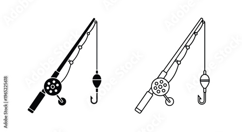 Fishing rod and equipment icon set - Editable line icons. Vector illustration - Glyph and solid icon set - Icon vector