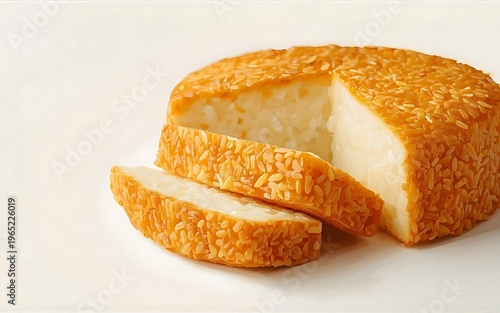 Slices of golden brown crispy baked bread loaf or traditional round cake on a minimal white surface