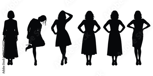 Six women silhouettes in various poses