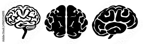 Brain synapse set with solid black icon, white background featuring neurological, neural, medical illustrations with vector and iconography