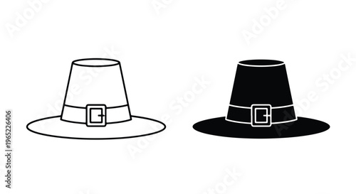 Pilgrim hat holiday vector icon set - Solid vector icons - Clipart, sticker - icon set