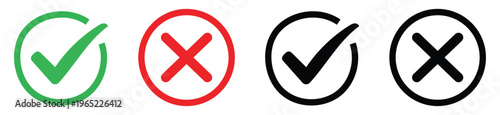 Check mark and cross mark icons in green, red, and black colors for approval or rejection feedback.