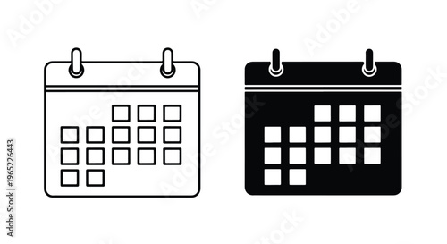 Calendar date schedule icon set vector - Minimalist, flat icon, outline, glyph, linear, clipart, sticker - icon set