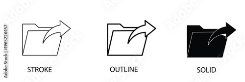 Folder share icon in stroke, outline, and solid styles, representing data transfer and sharing files.