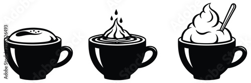 Three stages of hot beverage in a mug with steam