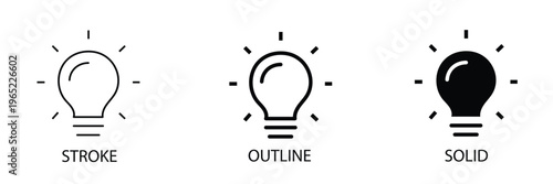 Creative Illumination: A set of light bulb icons, showcasing different design styles from stroke to solid. Sparking inspiration and ideas.
