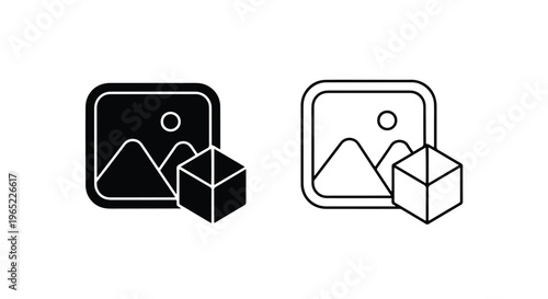 Image cube 3d graphics icon set vector - Editable line icons. Vector illustration - Glyph and solid icon set - Icon vector