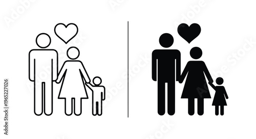 Happy family with child vector icon set - Solid vector icons - Clipart, sticker - icon set