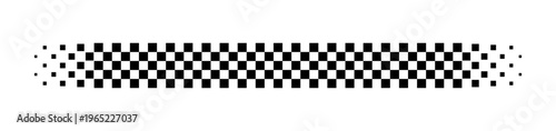 Race flag line. Black and white checker finish ribbon. Car race check grid pattern. Rally border texture. Gradient chess line. Graphic design element. Vector illustration isolated on white background.