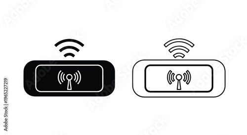 Wifi signal router device vector icon set - logo icons vector set. Blue, Black and white icons