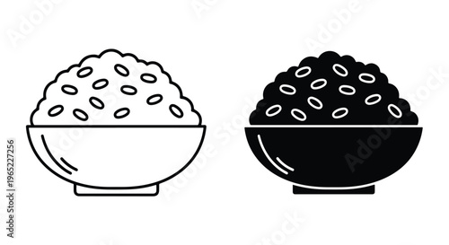 Bowl of rice vector icon set design - Editable line icons. Vector illustration - Glyph and solid icon set - Icon vector