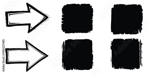 A black and white image featuring arrows pointing to black rectangles