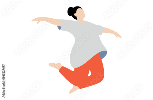 自由や解放感を表現する、しなやかなポーズでジャンプする女性のキャラクター