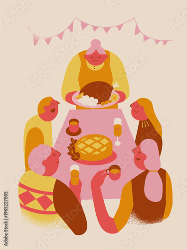 A family is celebrating Thanksgiving