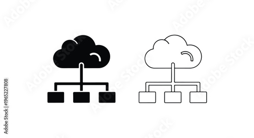 Cloud network server vector icon set - logo icons vector set. Blue, Black and white icons
