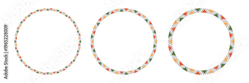 Mexican pattern circle frame. African ethnic motif border. Islamic triangular ornament round frame. Mexican text frame. Aztec ethnic culture ornament. Vector illustration isolated on white background.