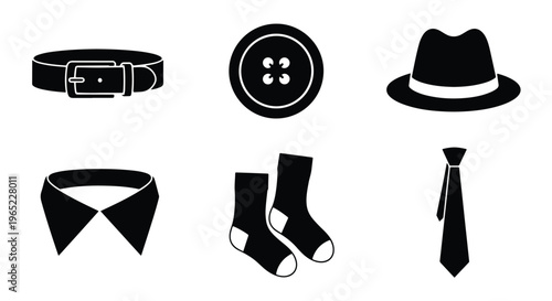 Gentleman clothing accessories vector set - Solid vector icons - Clipart, sticker - icon set
