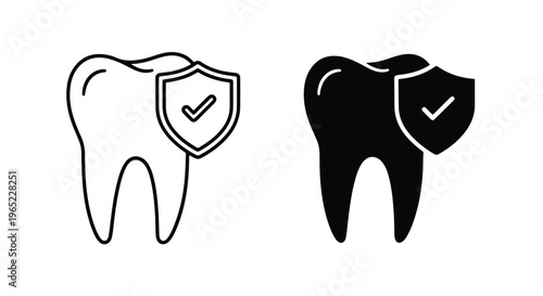 Dental health tooth with shield icon set - logo icons vector set. Blue, Black and white icons