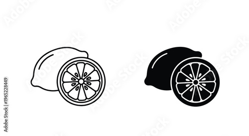 Fresh citrus lemon fruit vector icon set - Editable line icons. Vector illustration - Glyph and solid icon set - Icon vector