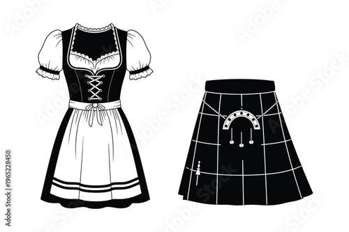 Dirndl dress and scottish kilt vector illustration